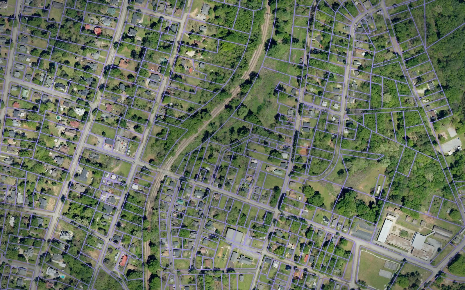 Parcel boundaries over aerial imagery of Laurens County, South Carolina