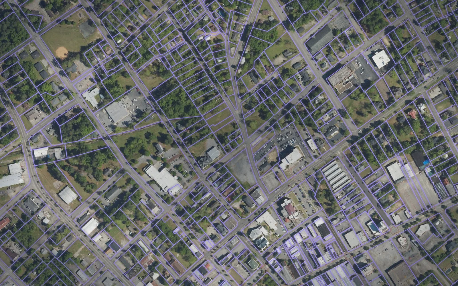 Parcel boundaries over aerial imagery of Orangeburg County, South Carolina
