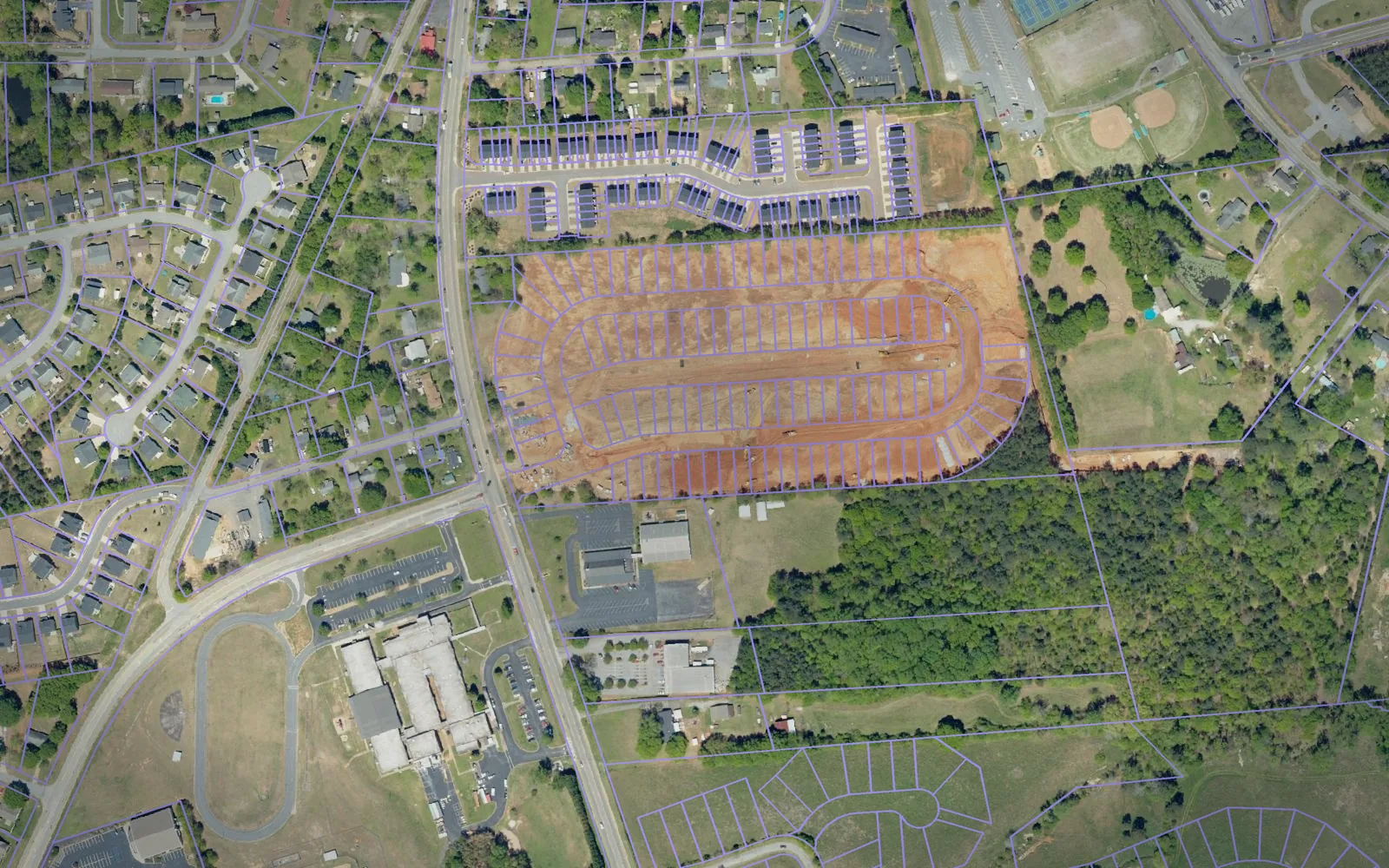 Parcel boundaries over aerial imagery of Pickens County, South Carolina