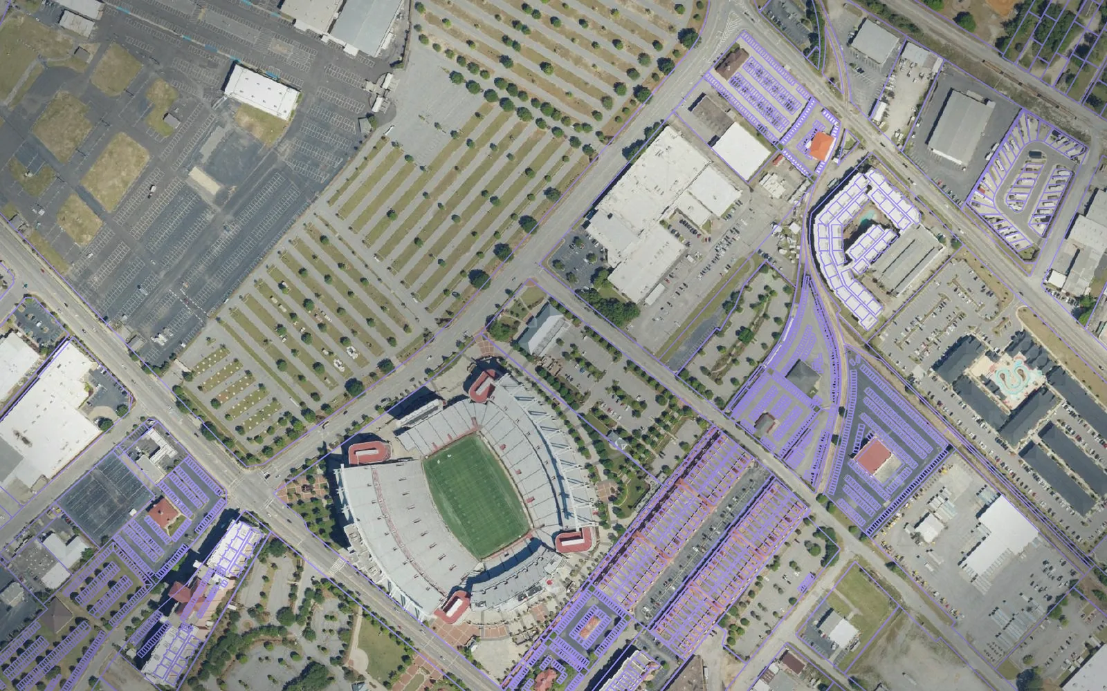 Parcel boundaries over aerial imagery of Richland County, South Carolina