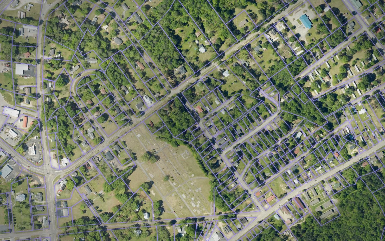 Parcel boundaries over aerial imagery of Saluda County, South Carolina