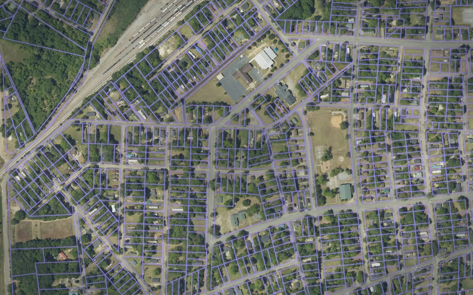 Parcel boundaries over aerial imagery of Sumter County, South Carolina