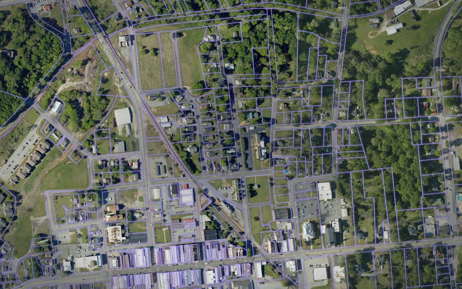 Parcel boundaries over aerial imagery of Union County, South Carolina