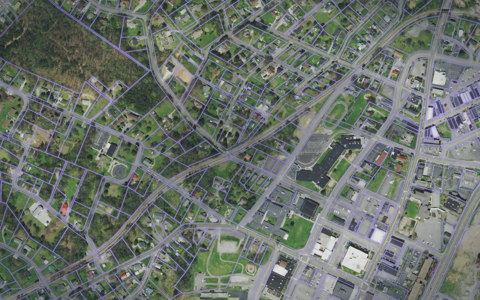 Parcel boundaries over aerial imagery of Anderson County, Tennessee
