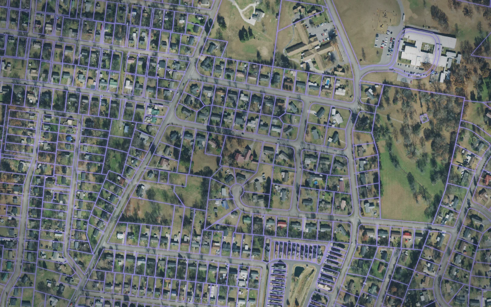 Parcel boundaries over aerial imagery of Bedford County, Tennessee