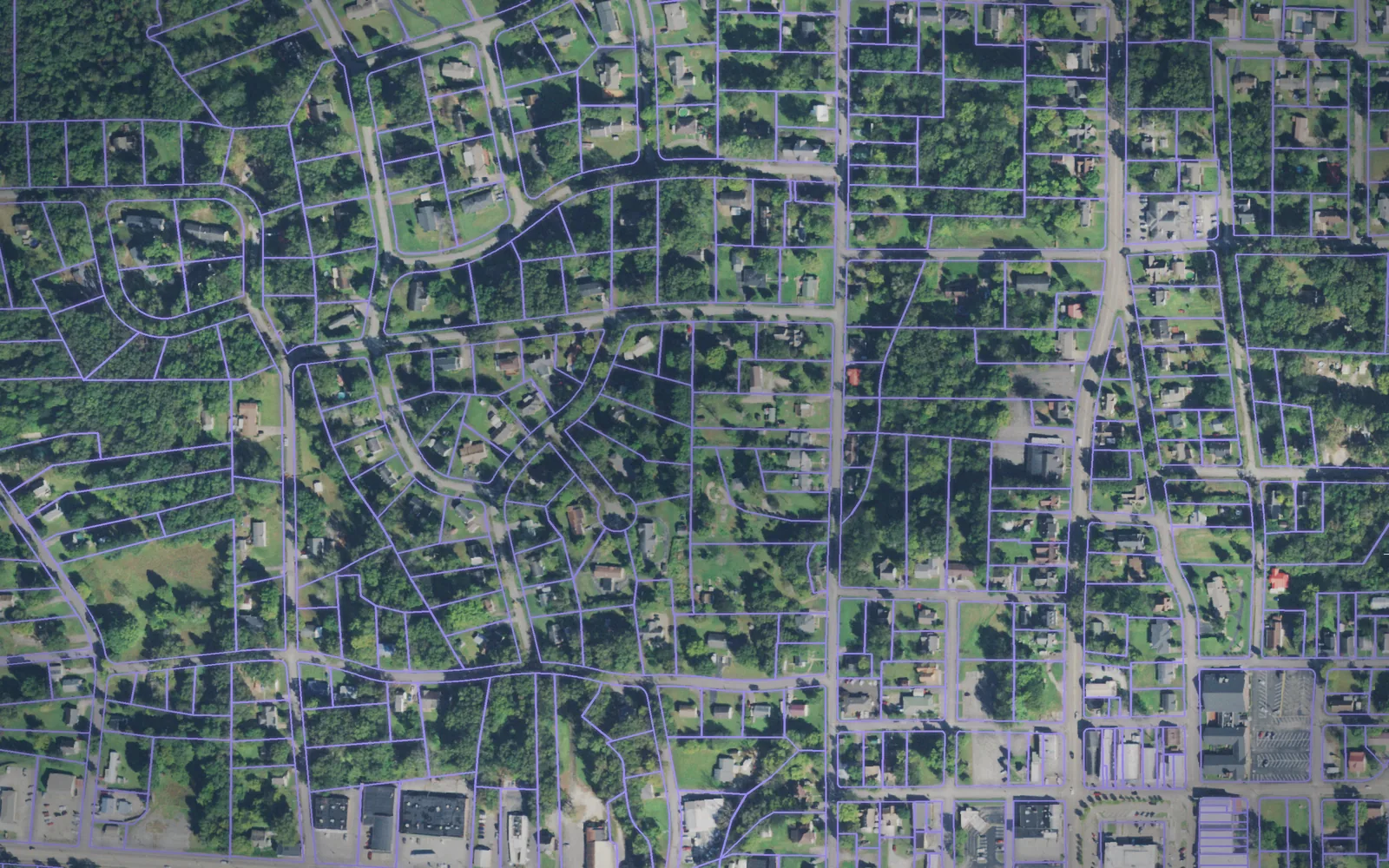 Parcel boundaries over aerial imagery of Benton County, Tennessee