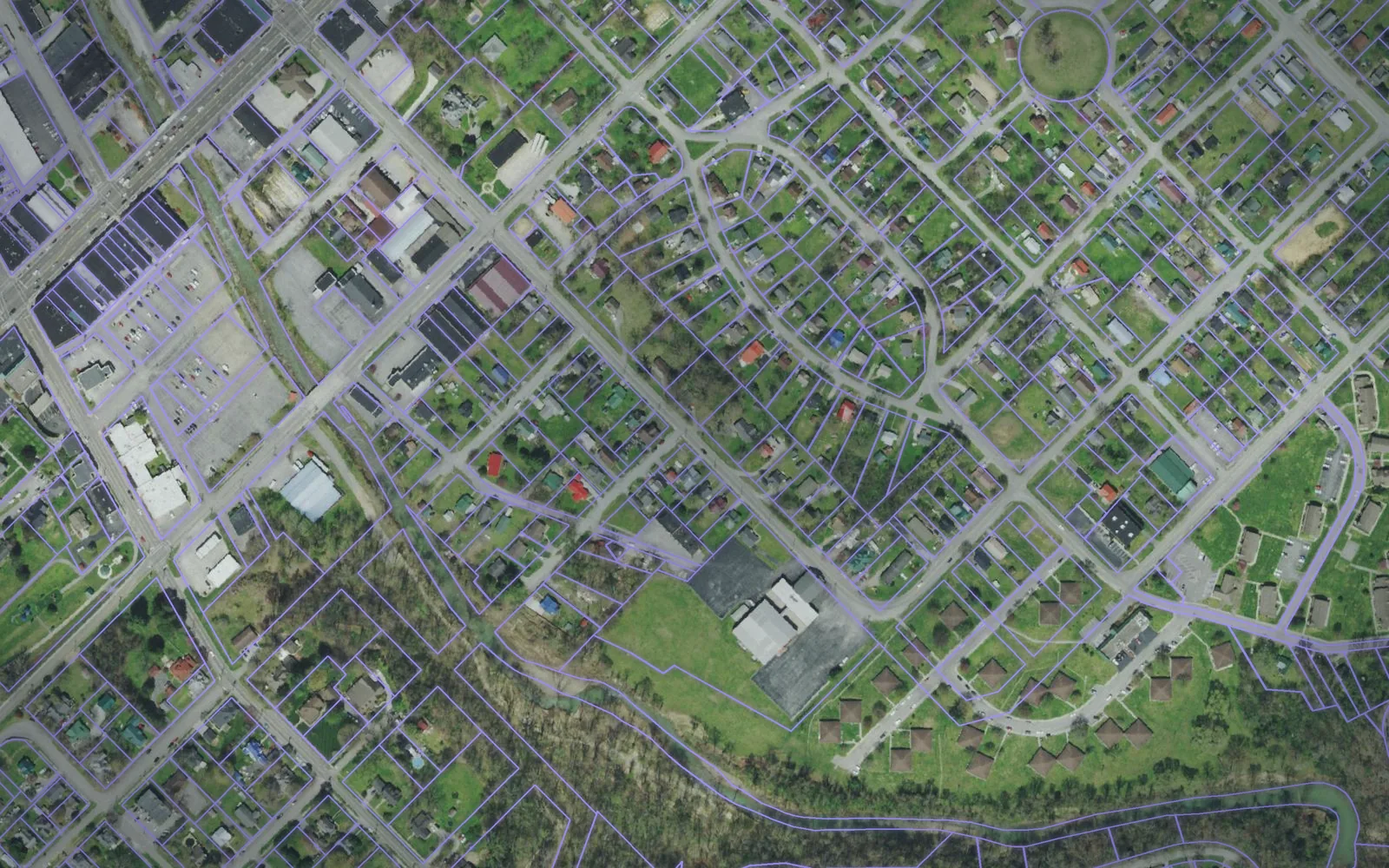 Parcel boundaries over aerial imagery of Campbell County, Tennessee