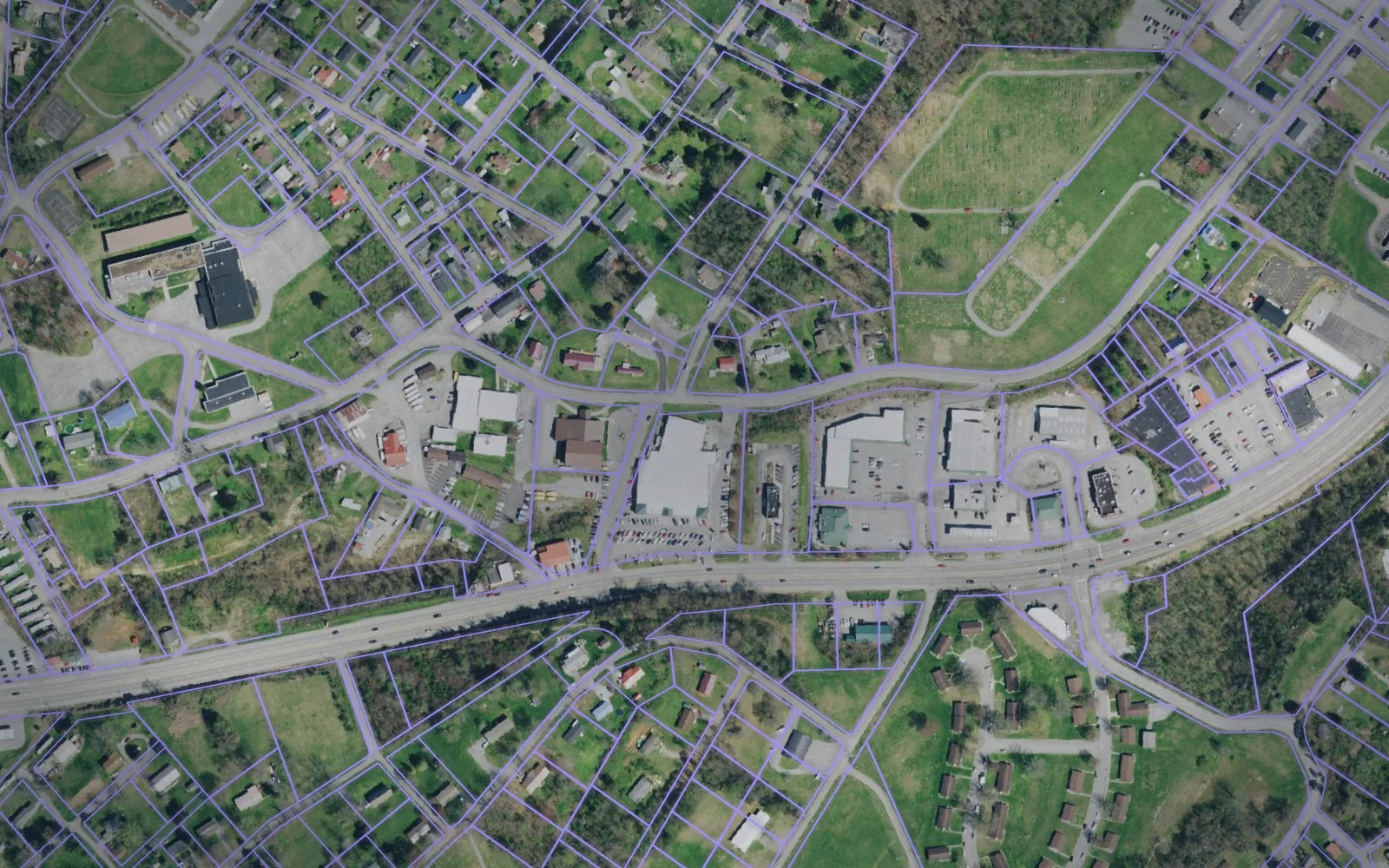 Parcel boundaries over aerial imagery of Claiborne County, Tennessee