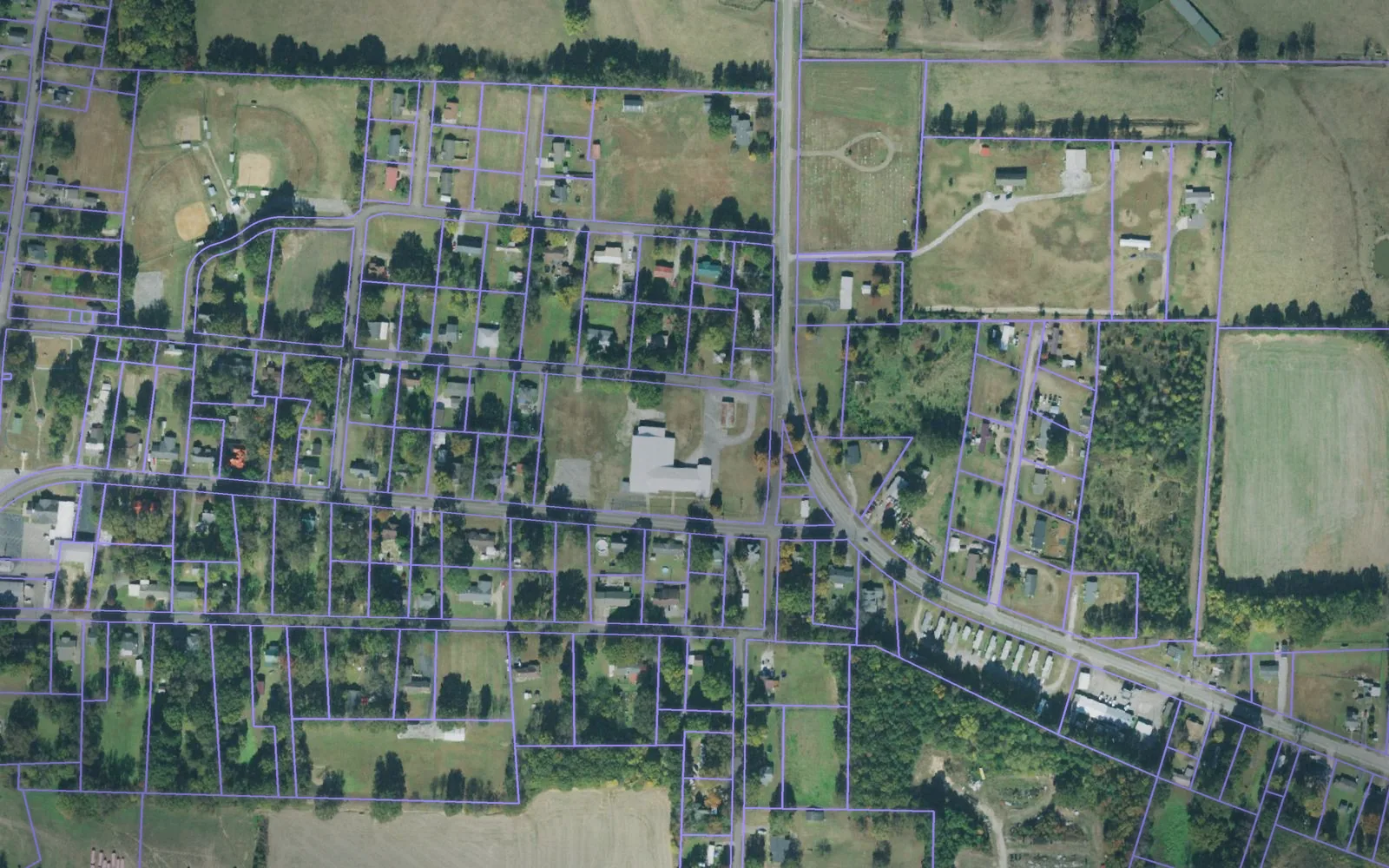 Parcel boundaries over aerial imagery of Crockett County, Tennessee