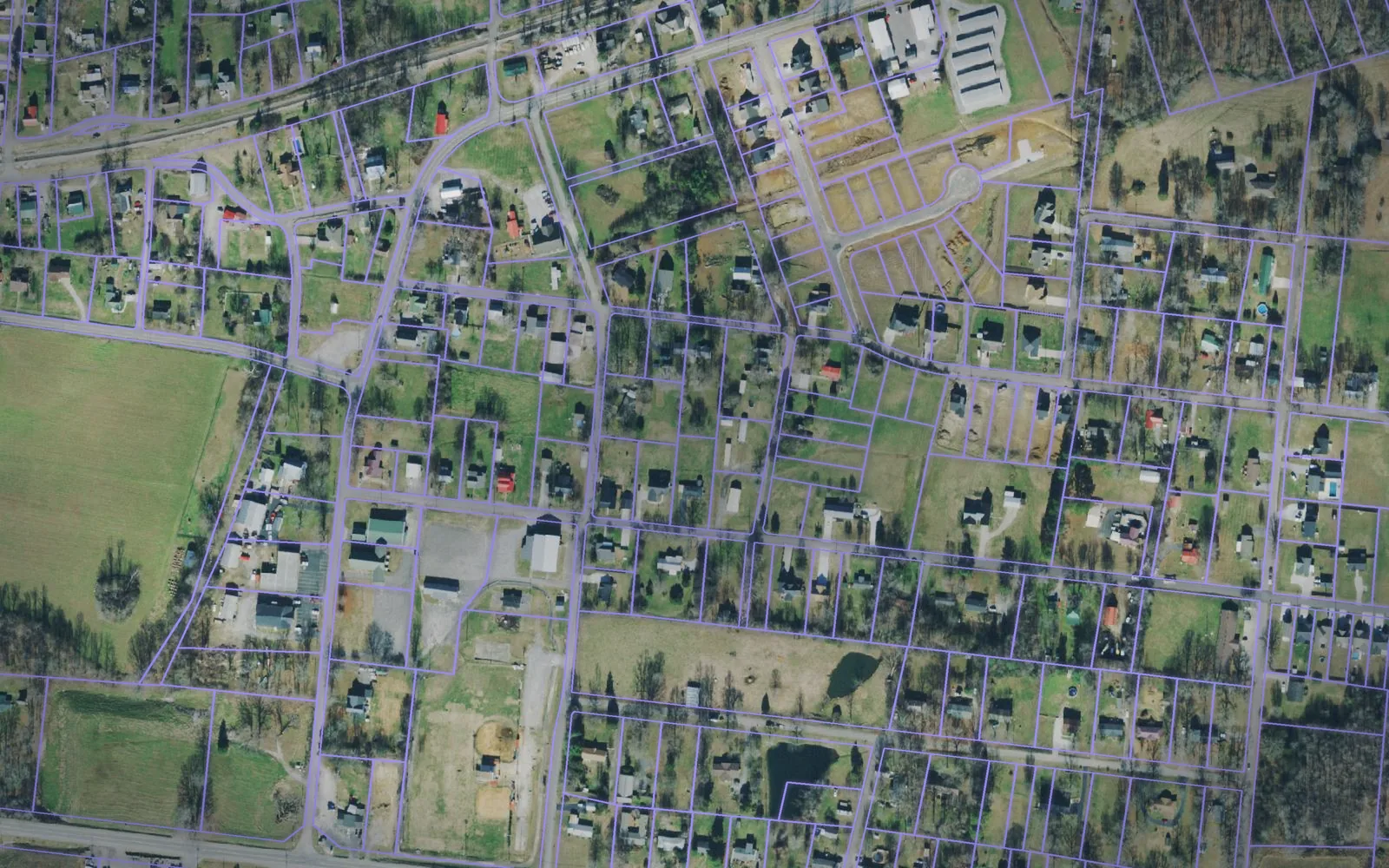 Parcel boundaries over aerial imagery of Dickson County, Tennessee