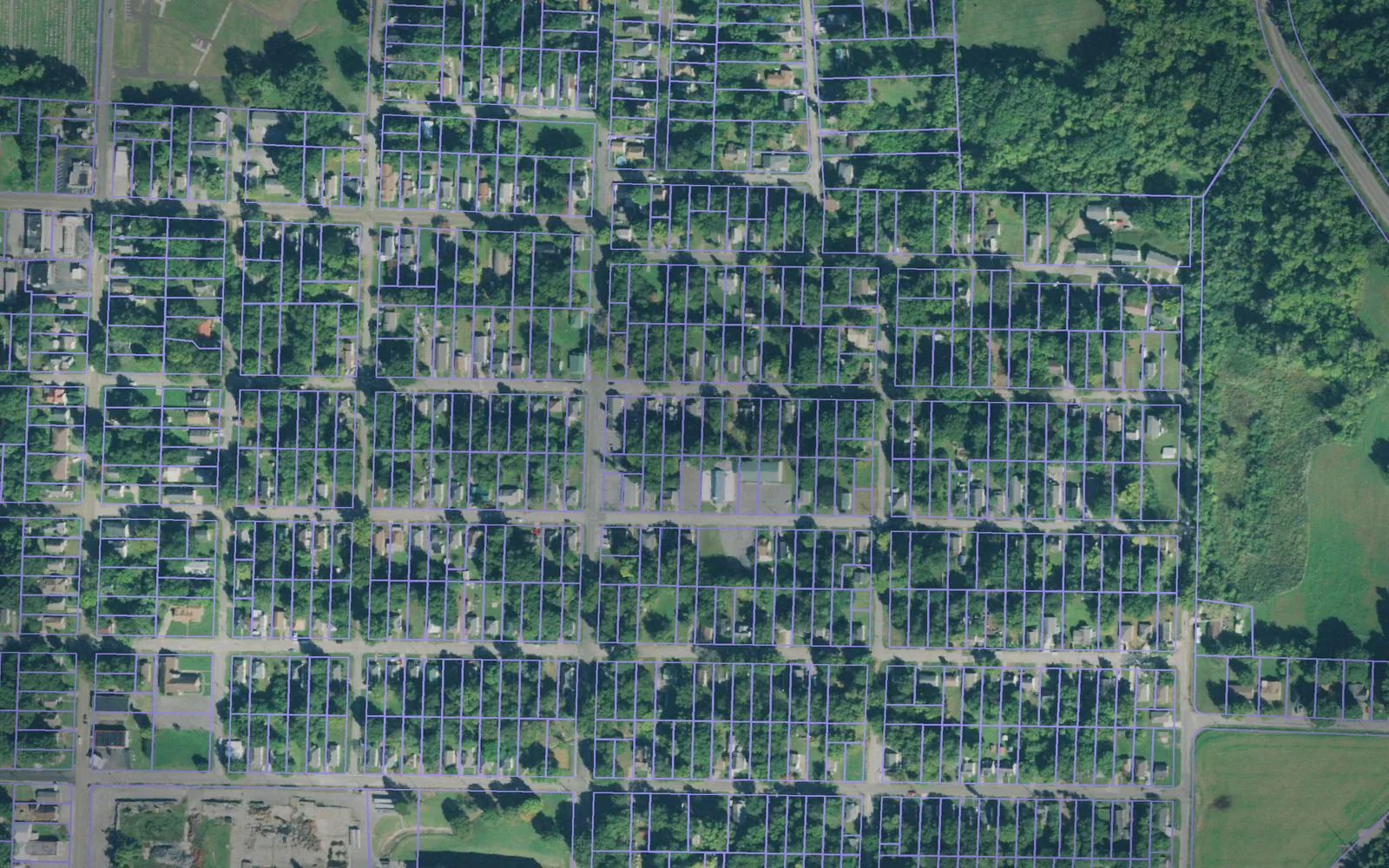 Parcel boundaries over aerial imagery of Dyer County, Tennessee