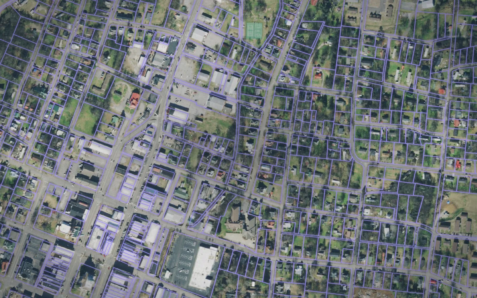 Parcel boundaries over aerial imagery of Giles County, Tennessee
