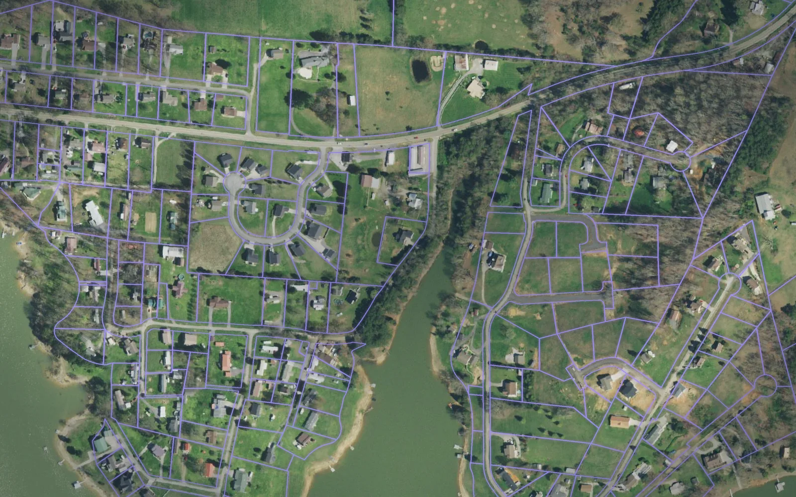 Parcel boundaries over aerial imagery of Grainger County, Tennessee