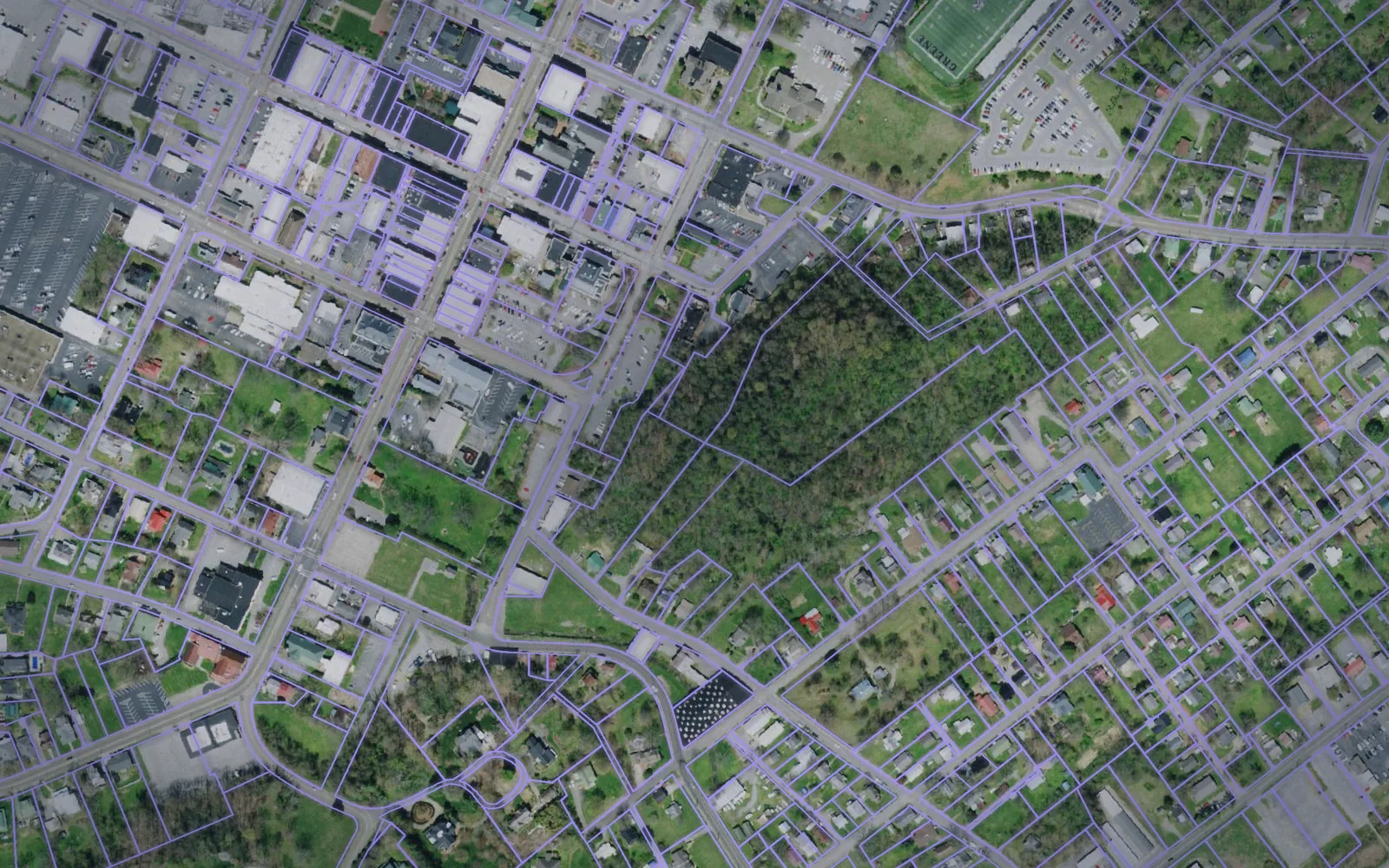 Parcel boundaries over aerial imagery of Greene County, Tennessee