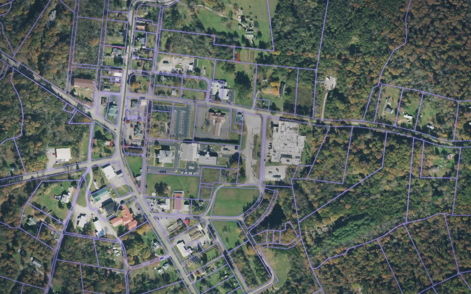 Parcel boundaries over aerial imagery of Grundy County, Tennessee