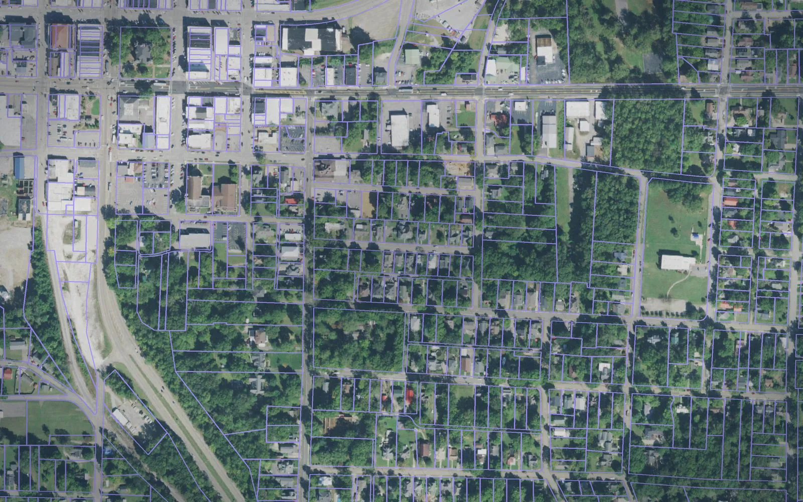 Parcel boundaries over aerial imagery of Henry County, Tennessee