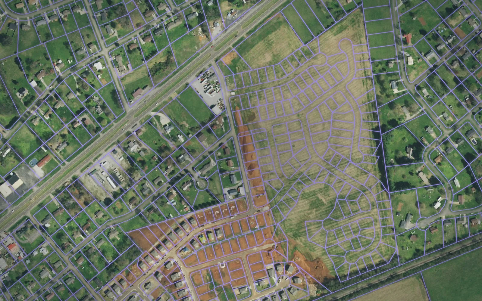 Parcel boundaries over aerial imagery of Jefferson County, Tennessee