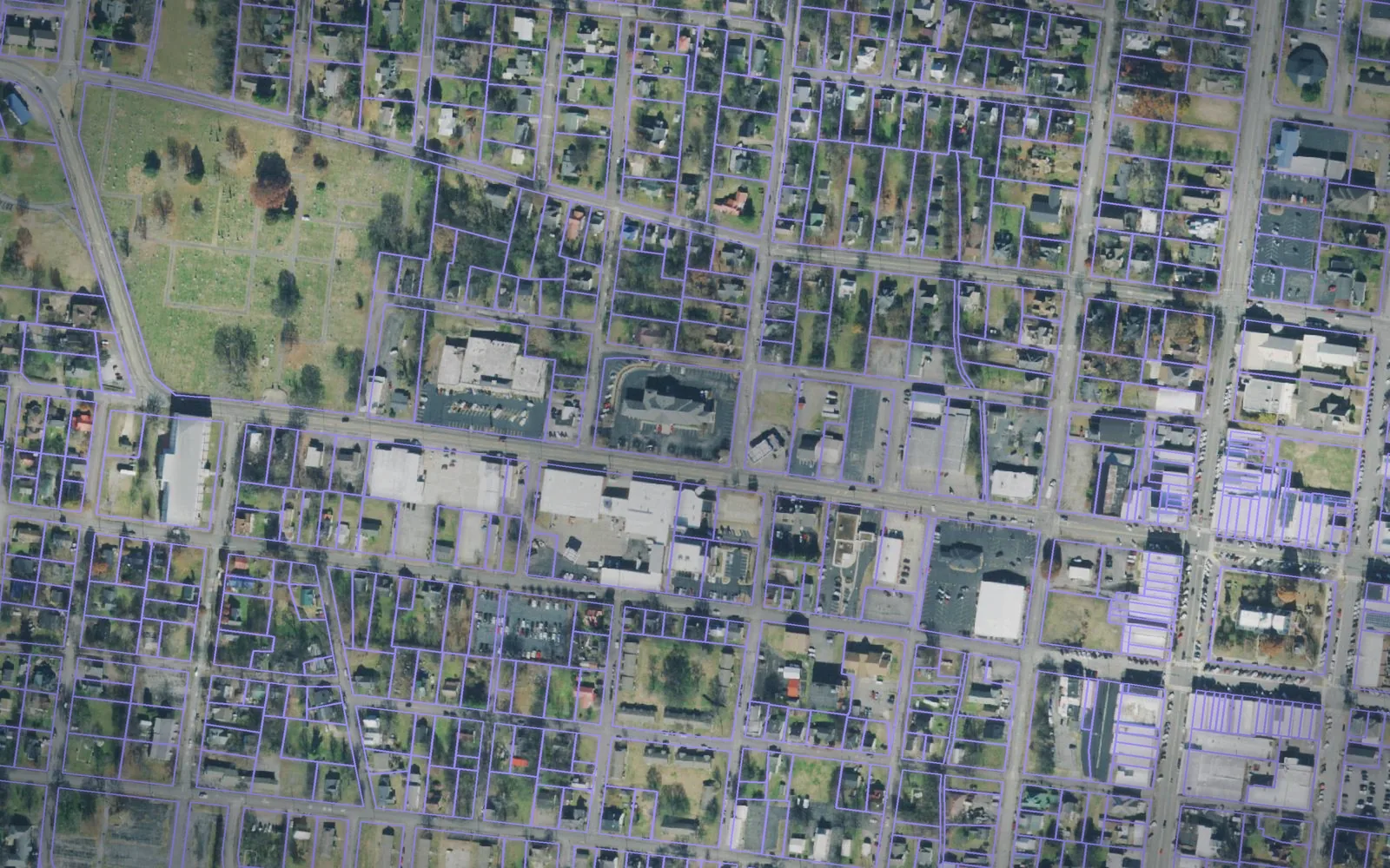 Parcel boundaries over aerial imagery of Lincoln County, Tennessee