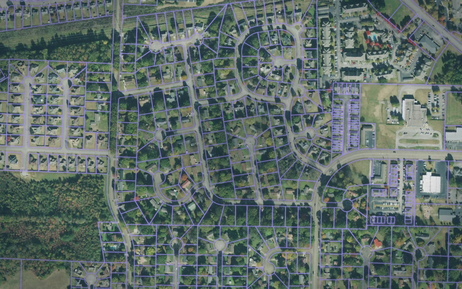 Parcel boundaries over aerial imagery of Madison County, Tennessee