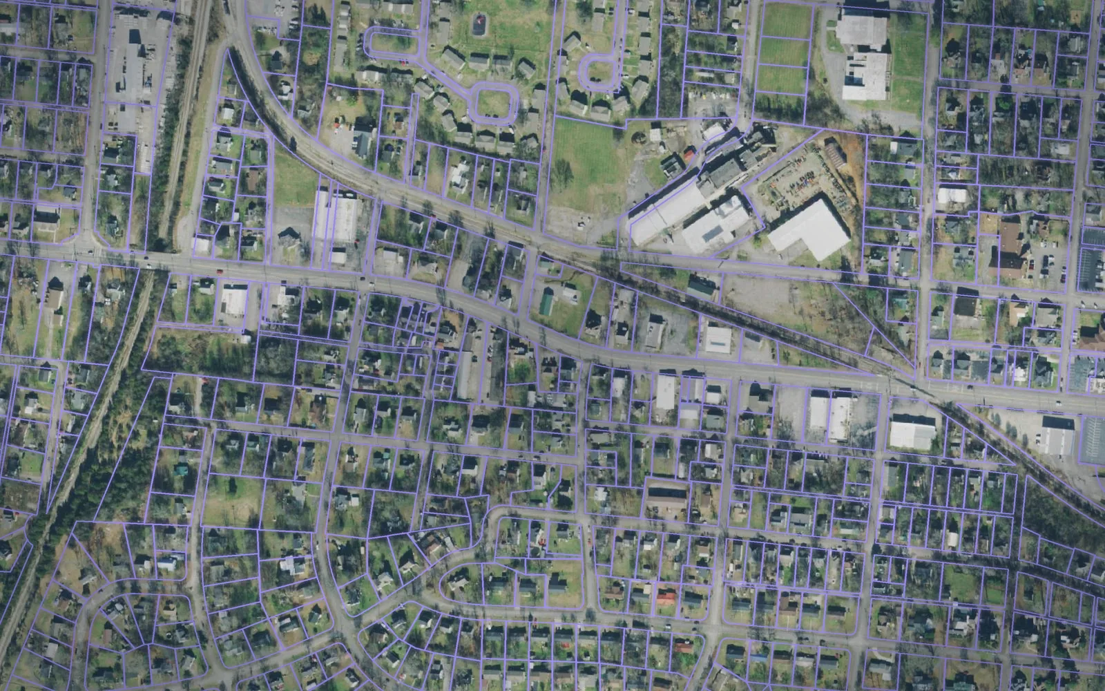Parcel boundaries over aerial imagery of Marshall County, Tennessee
