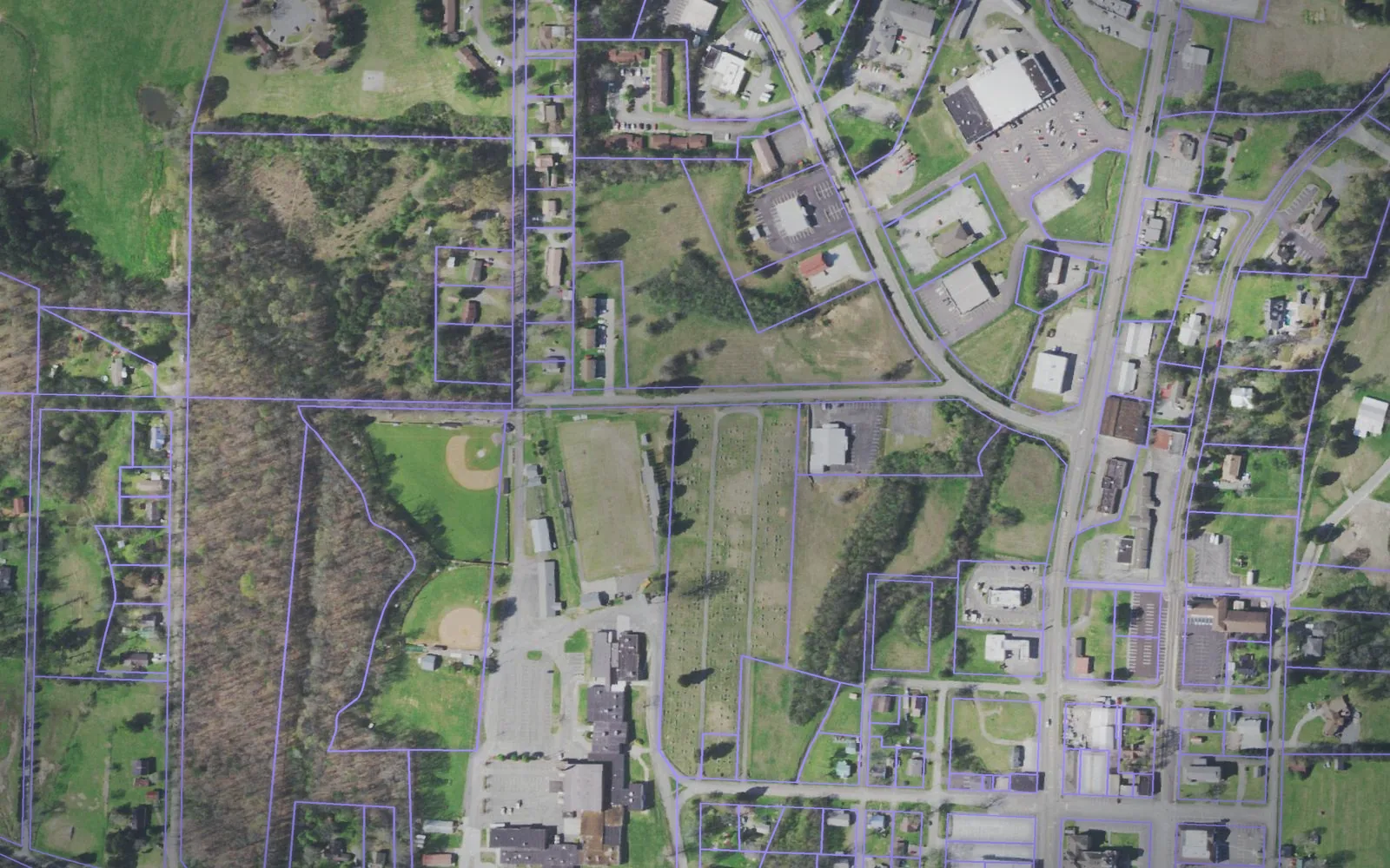 Parcel boundaries over aerial imagery of Meigs County, Tennessee