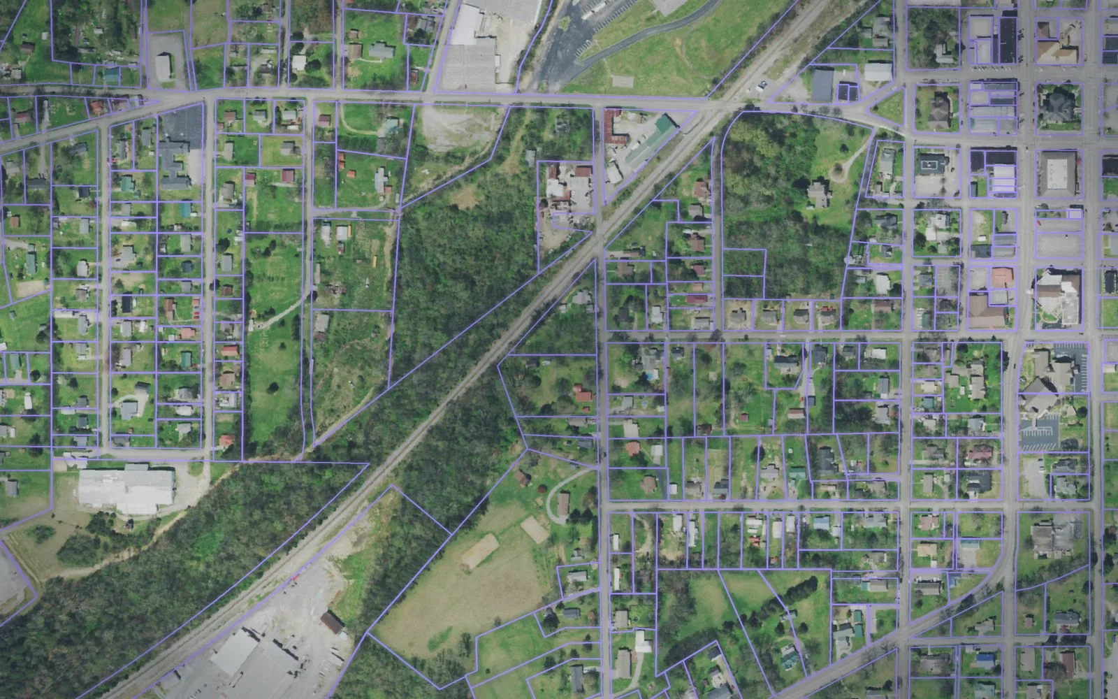 Parcel boundaries over aerial imagery of Monroe County, Tennessee