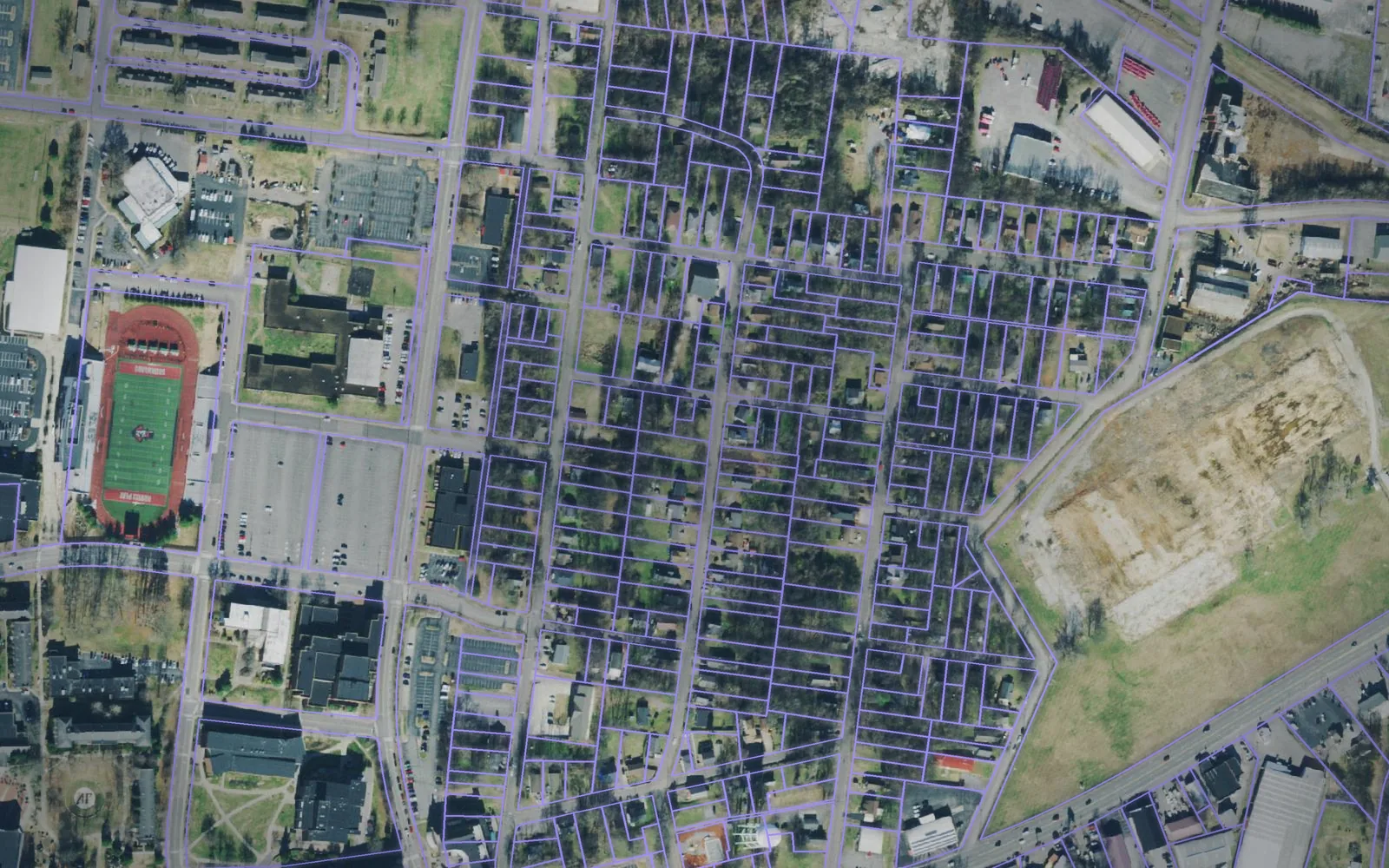 Parcel boundaries over aerial imagery of Montgomery County, Tennessee