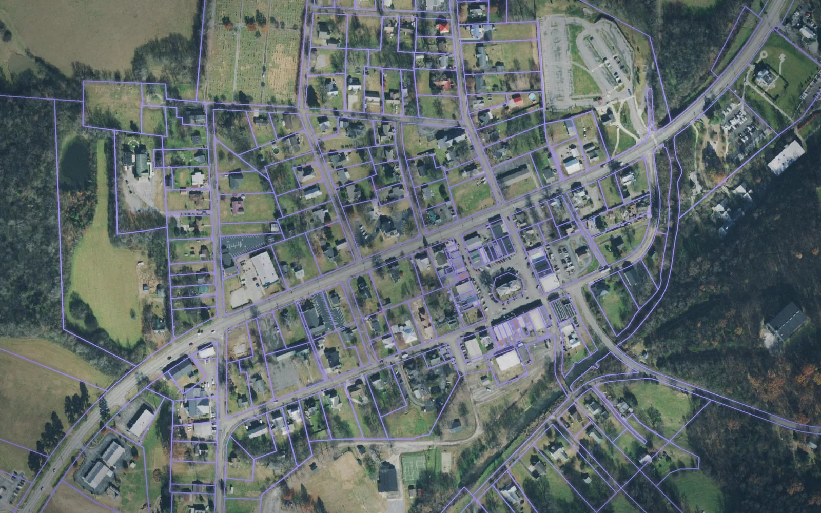 Parcel boundaries over aerial imagery of Moore County, Tennessee