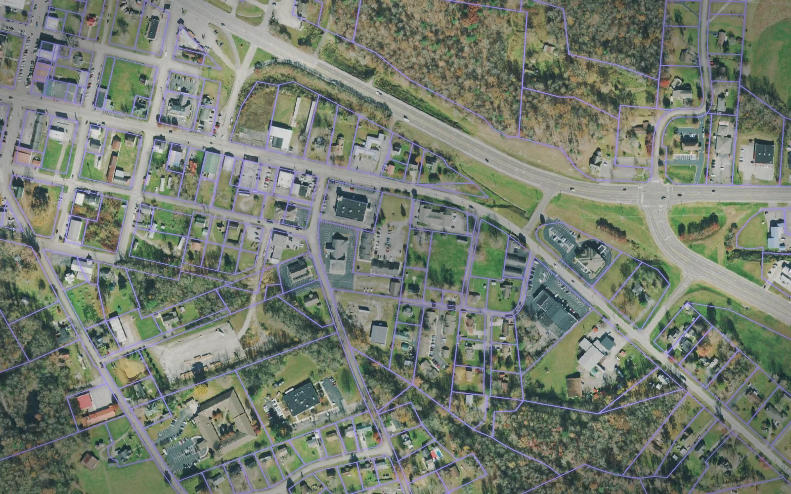 Parcel boundaries over aerial imagery of Morgan County, Tennessee