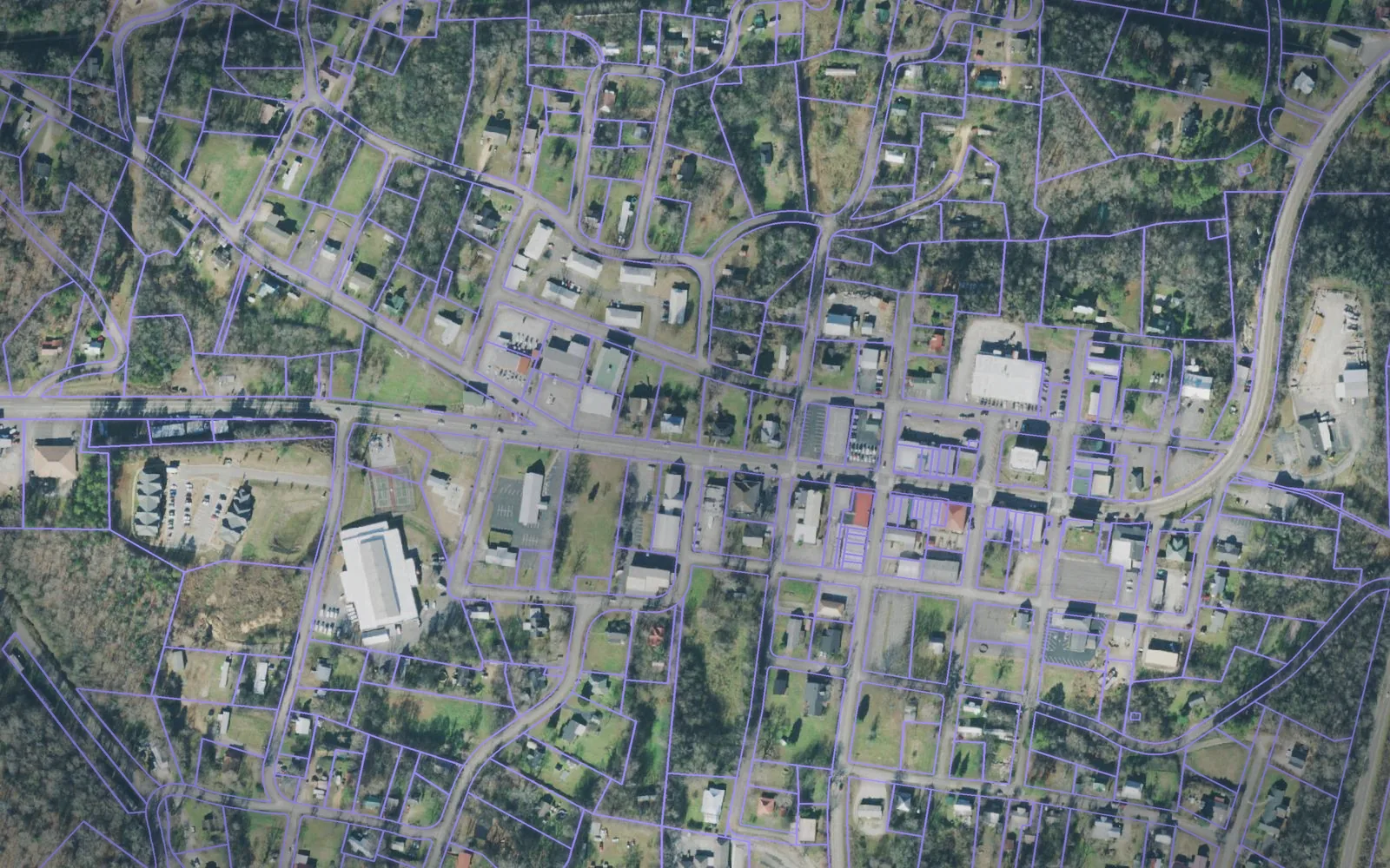Parcel boundaries over aerial imagery of Perry County, Tennessee