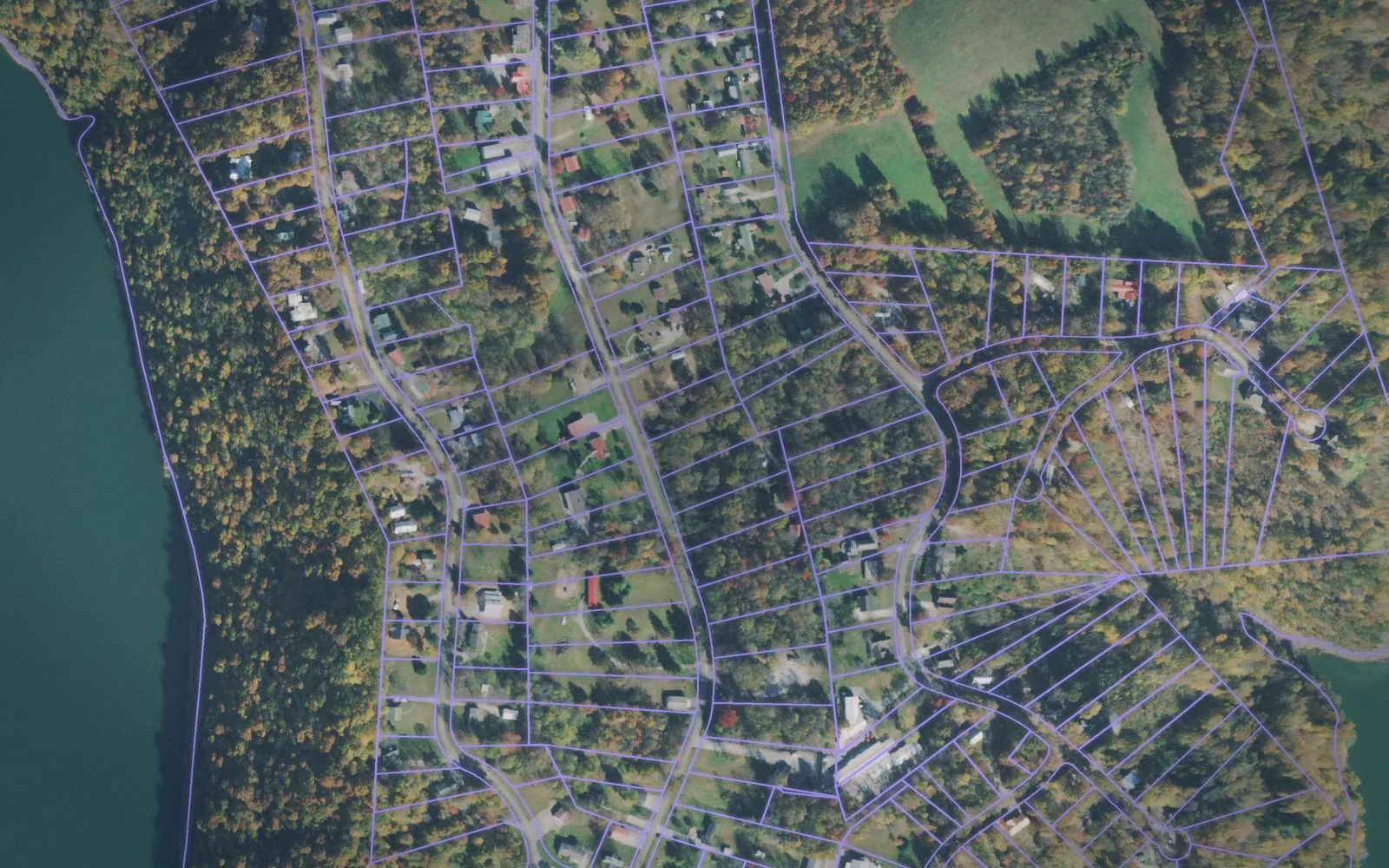 Parcel boundaries over aerial imagery of Pickett County, Tennessee