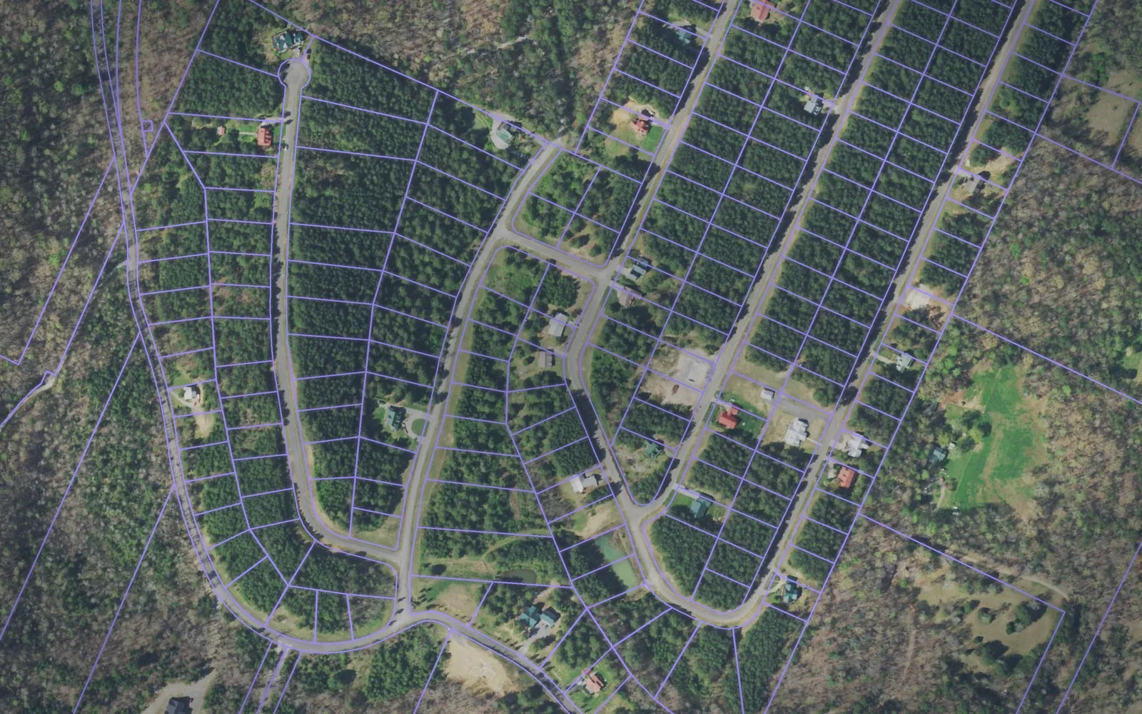 Parcel boundaries over aerial imagery of Polk County, Tennessee