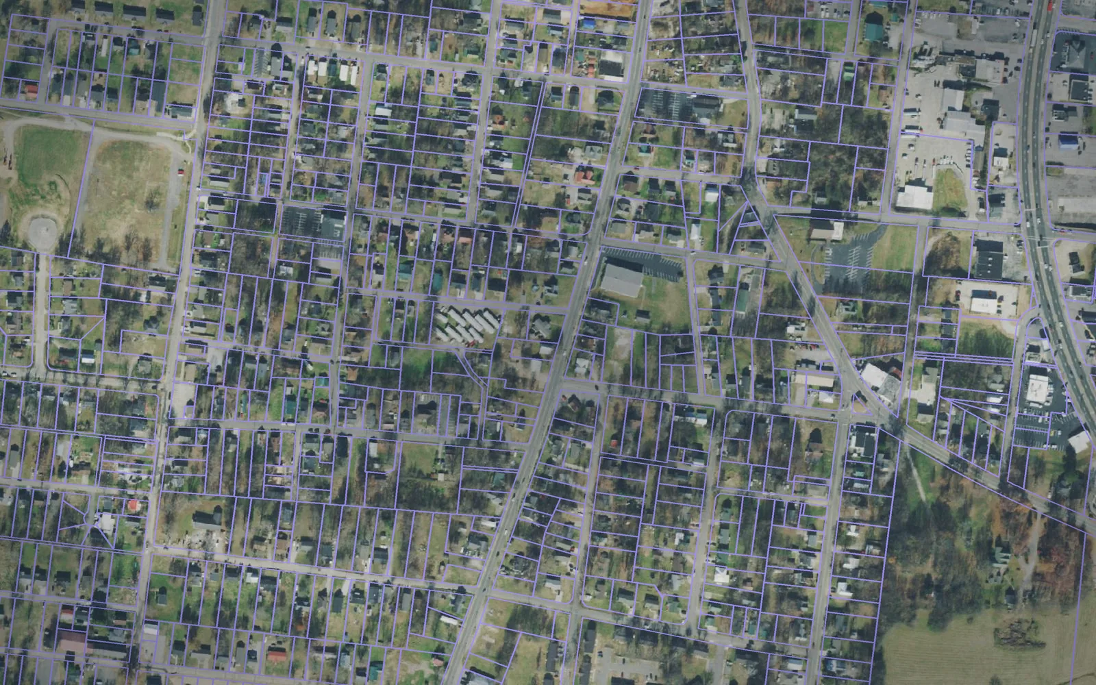 Parcel boundaries over aerial imagery of Robertson County, Tennessee