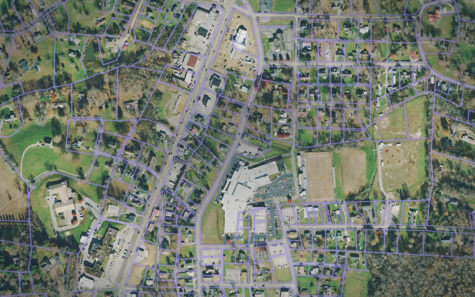 Parcel boundaries over aerial imagery of Scott County, Tennessee