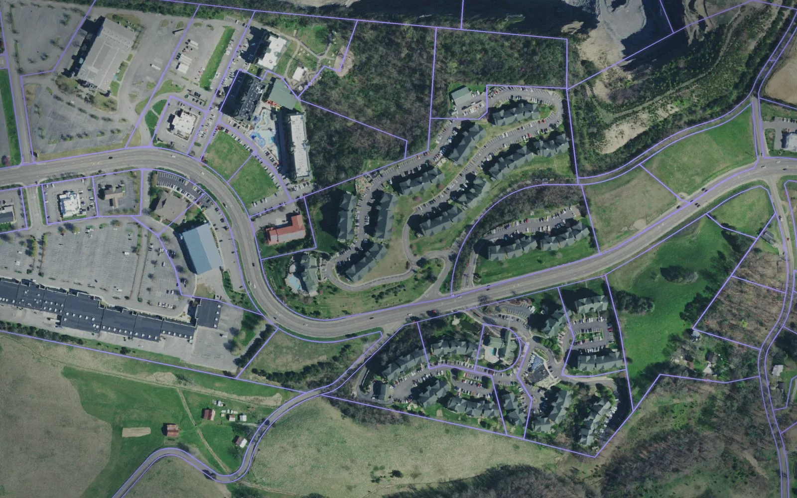 Parcel boundaries over aerial imagery of Sevier County, Tennessee