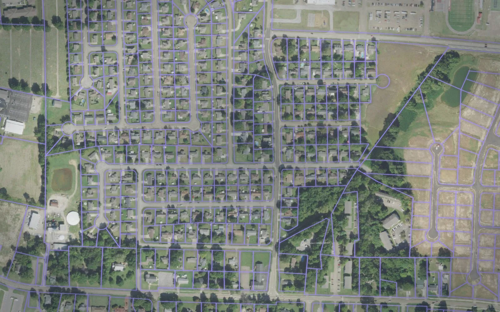 Parcel boundaries over aerial imagery of Tipton County, Tennessee