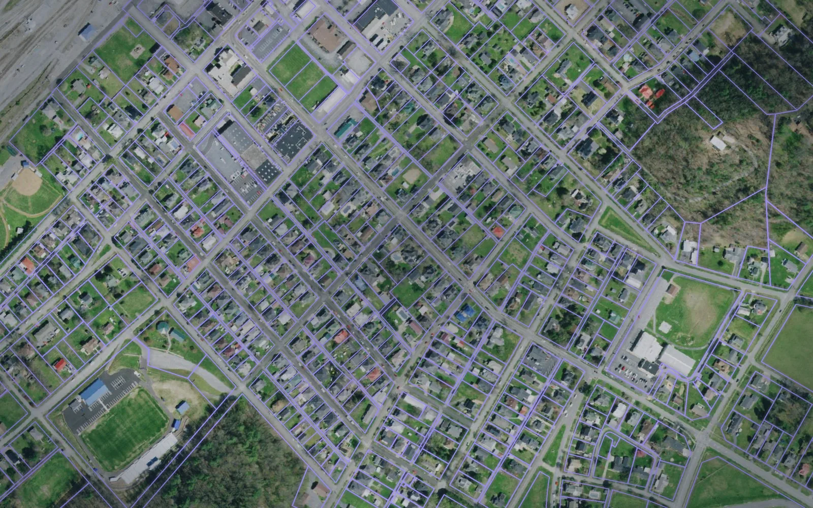 Parcel boundaries over aerial imagery of Unicoi County, Tennessee