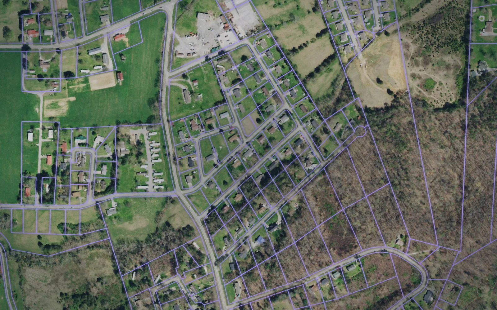 Parcel boundaries over aerial imagery of Union County, Tennessee