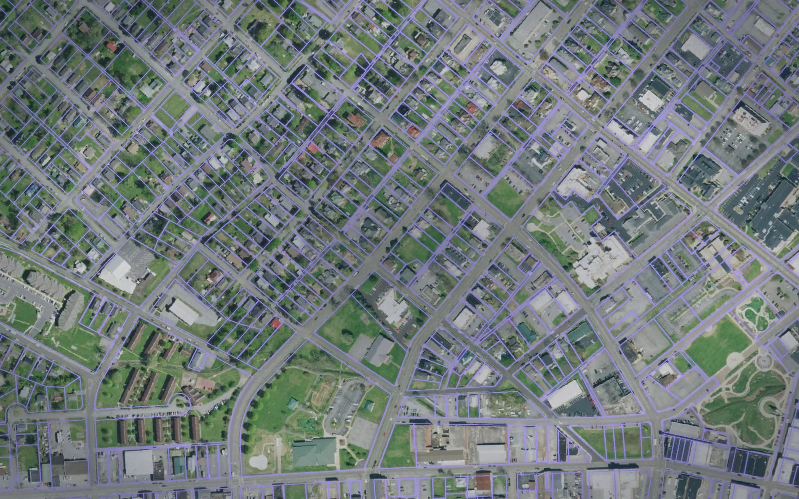 Parcel boundaries over aerial imagery of Washington County, Tennessee