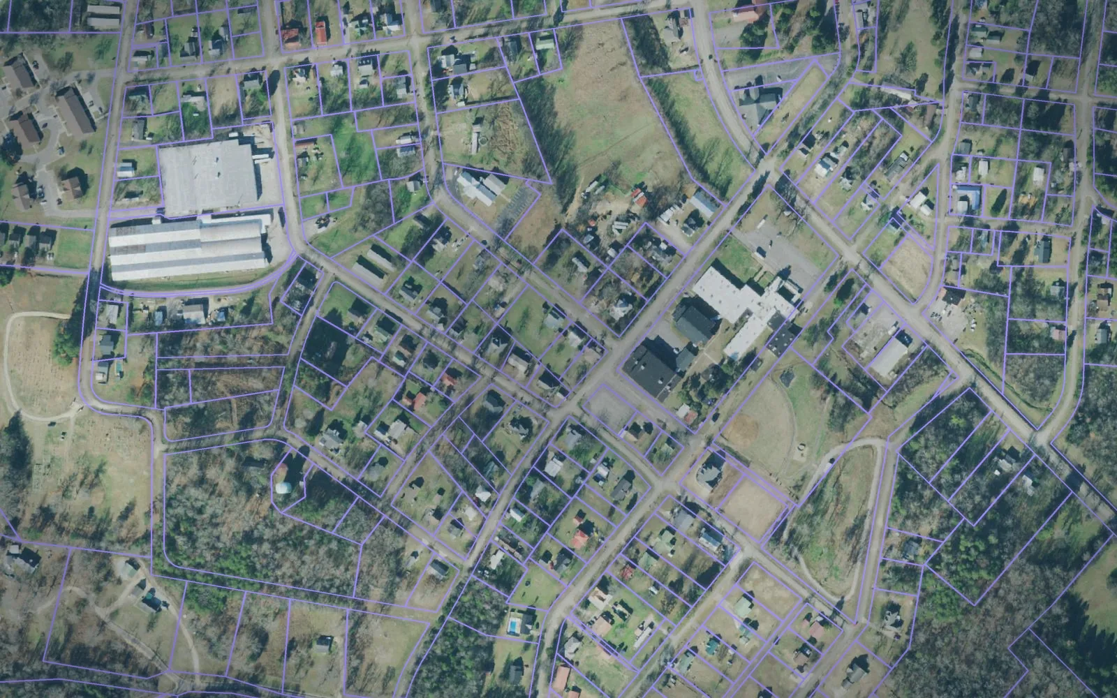 Parcel boundaries over aerial imagery of Wayne County, Tennessee