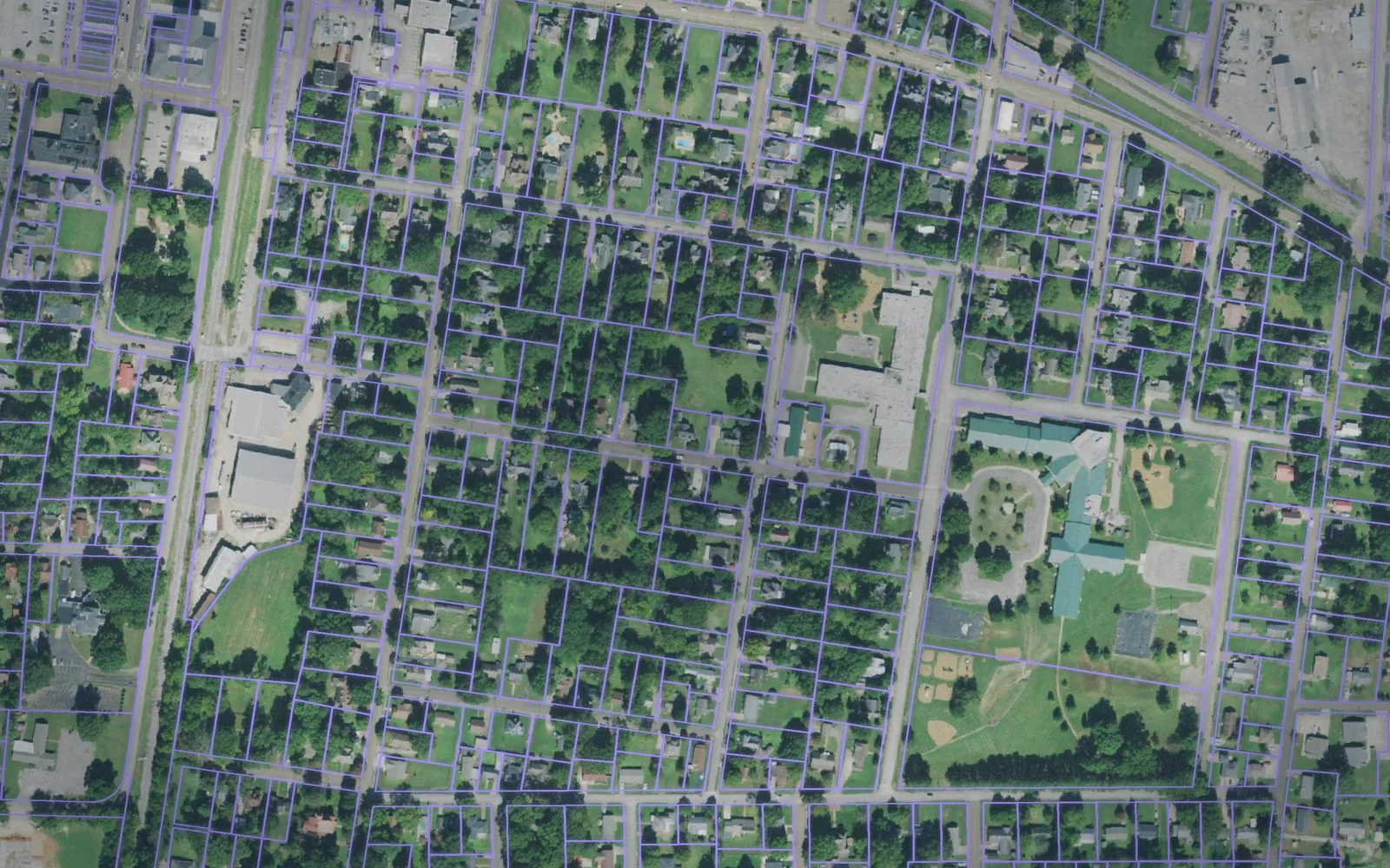 Parcel boundaries over aerial imagery of Weakley County, Tennessee