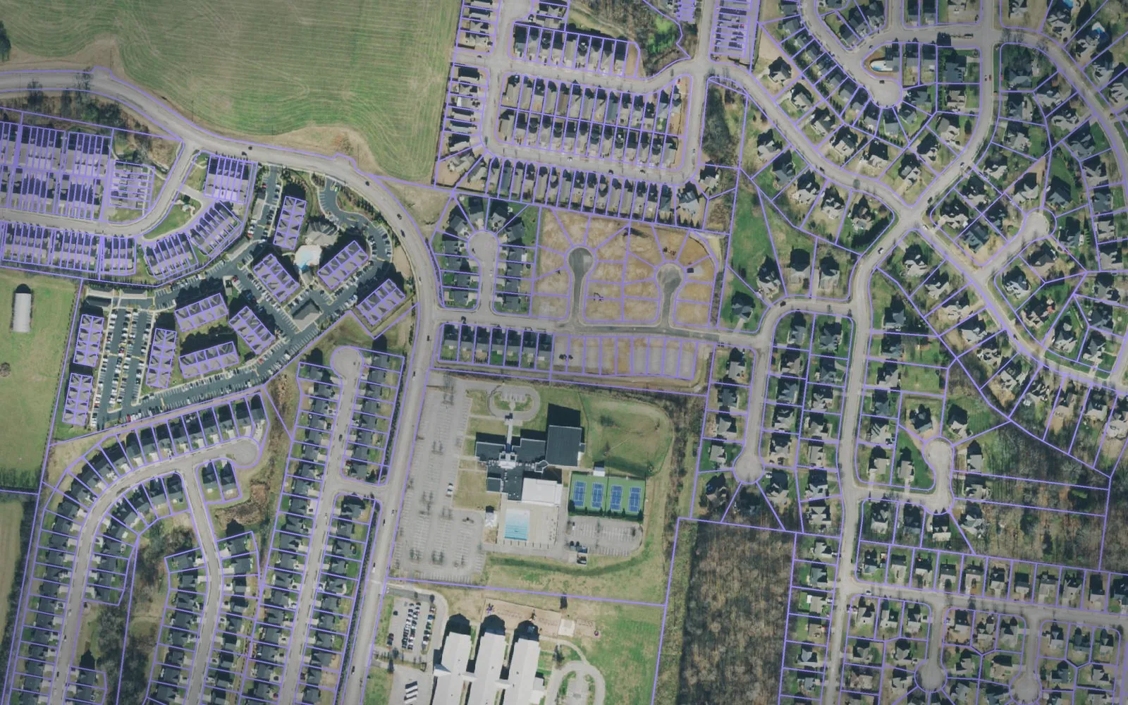 Parcel boundaries over aerial imagery of Williamson County, Tennessee