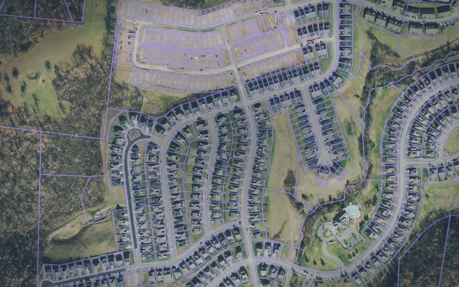Parcel boundaries over aerial imagery of Wilson County, Tennessee