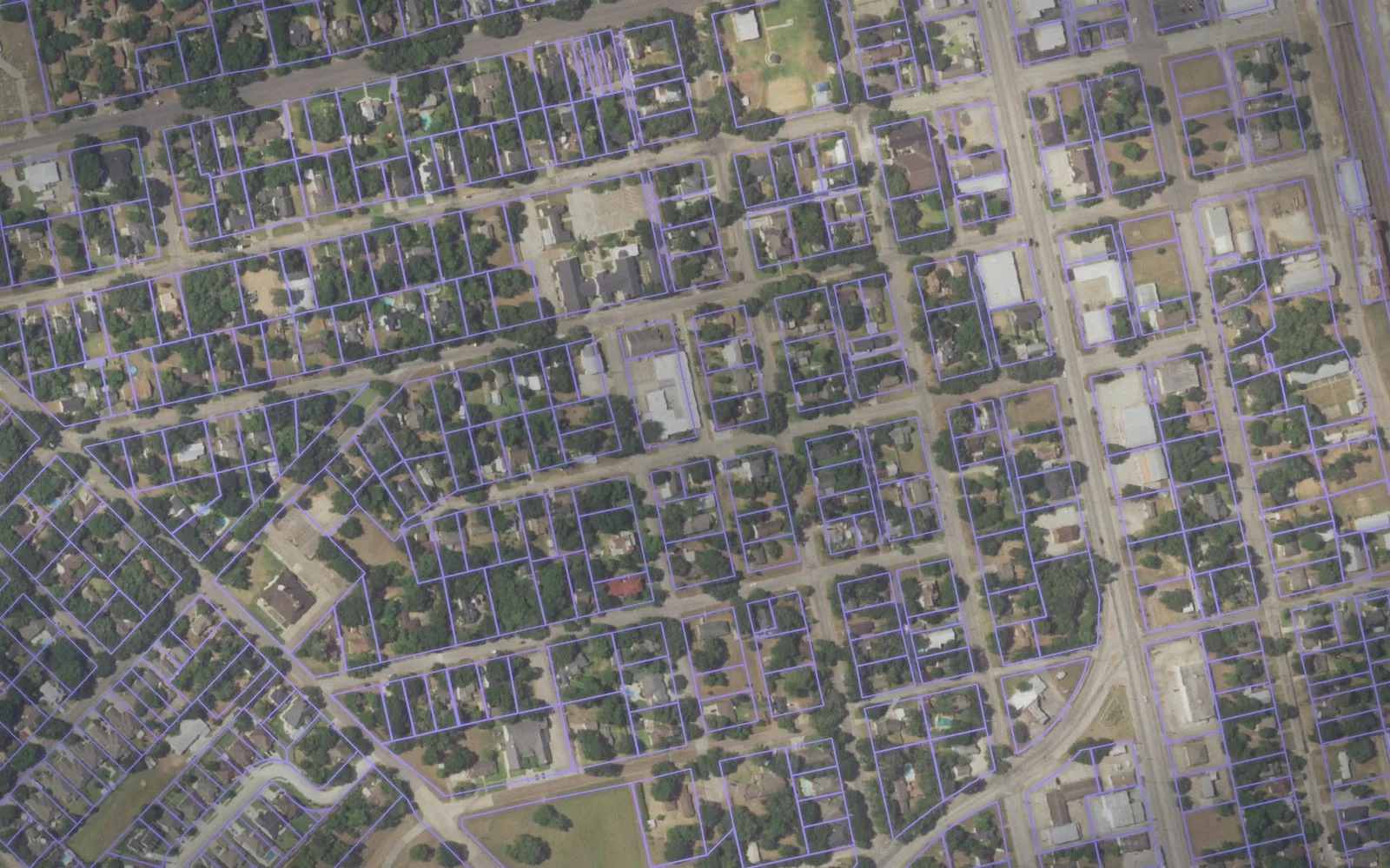 Parcel boundaries over aerial imagery of Austin County, Texas