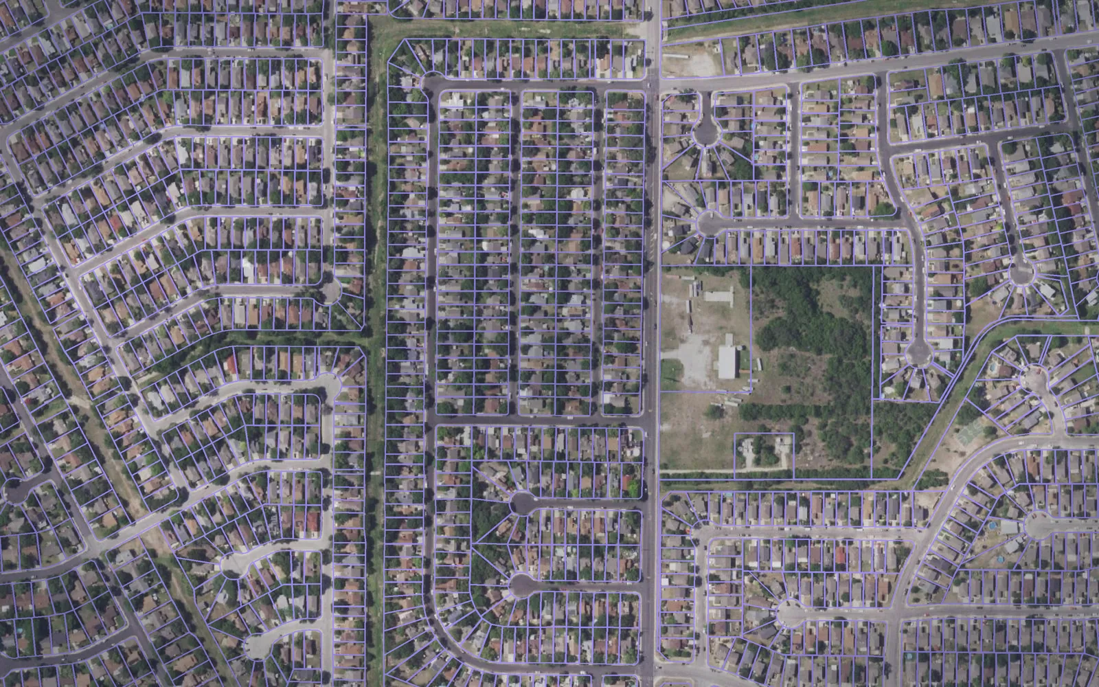 Parcel boundaries over aerial imagery of Bexar County, Texas