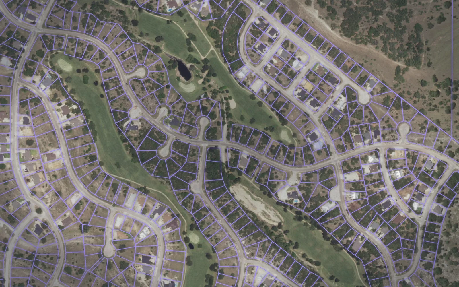 Parcel boundaries over aerial imagery of Blanco County, Texas