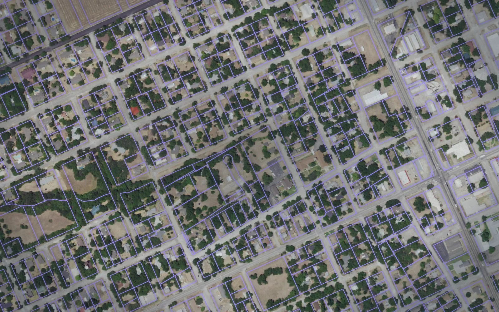 Parcel boundaries over aerial imagery of Bosque County, Texas
