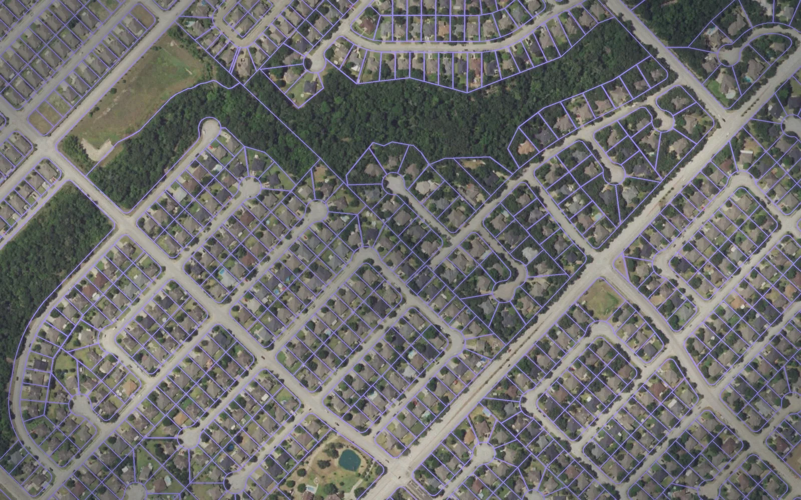 Parcel boundaries over aerial imagery of Brazos County, Texas