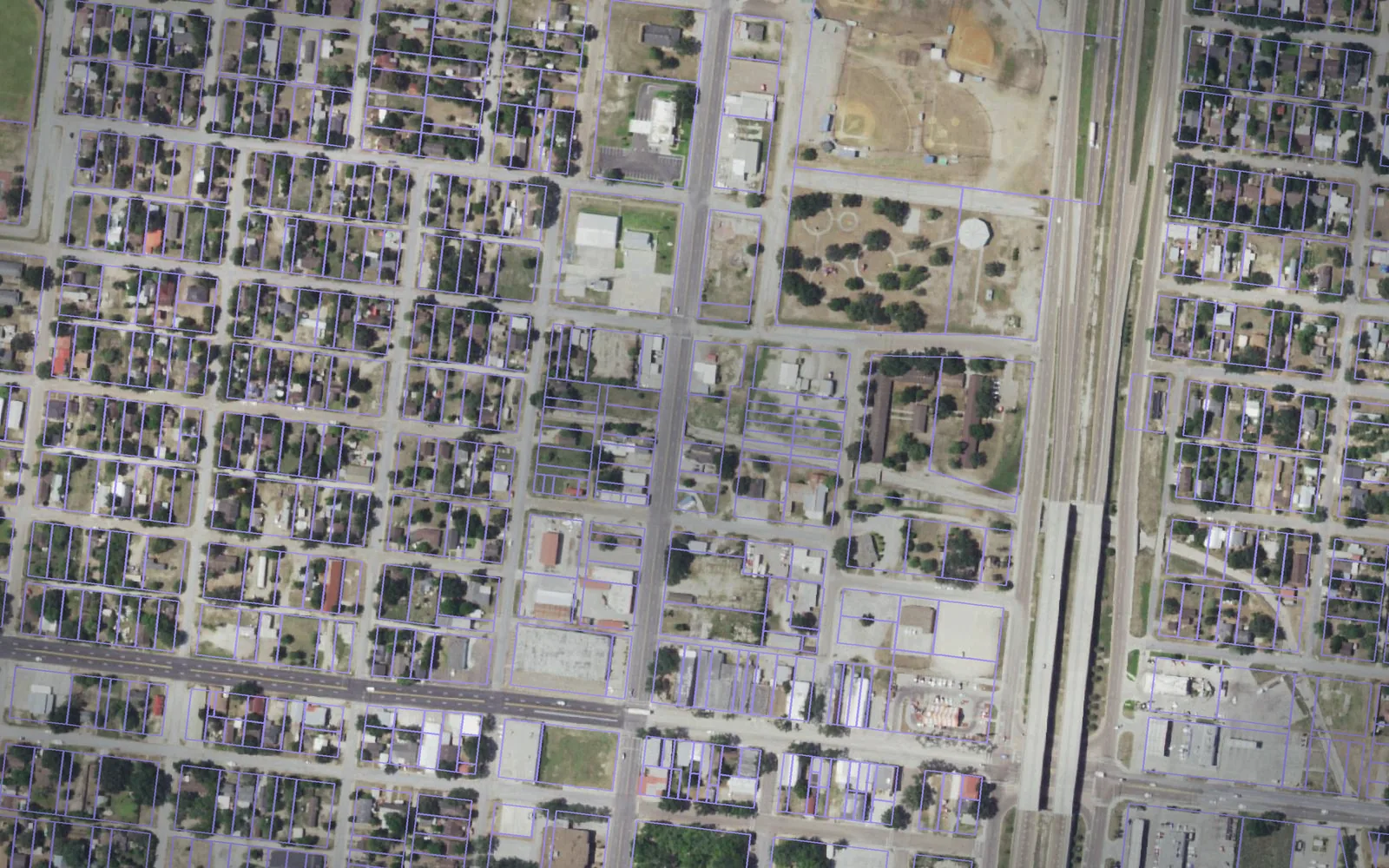 Parcel boundaries over aerial imagery of Brooks County, Texas