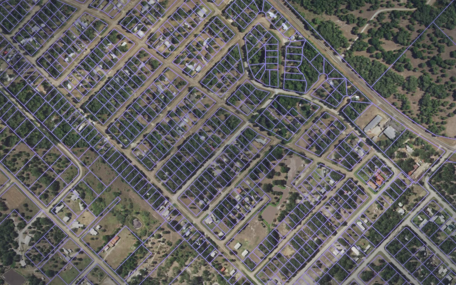 Parcel boundaries over aerial imagery of Burleson County, Texas